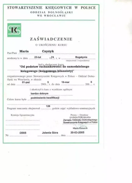 zaswiadczenie